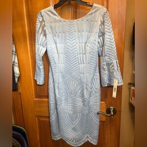 ANTONIO MELANI Light Blue Geometric Long Sleeve Dress